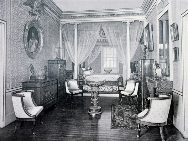 Photograph taken of the Centenary Exhibition of Furniture - the bedroom of Talma.