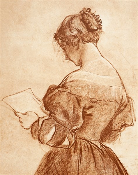 The Letter' a drawing by an unidentified French artist in chalk