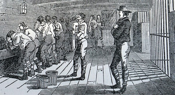 Interior of a British prison transportation ship used to take convicts to Australia