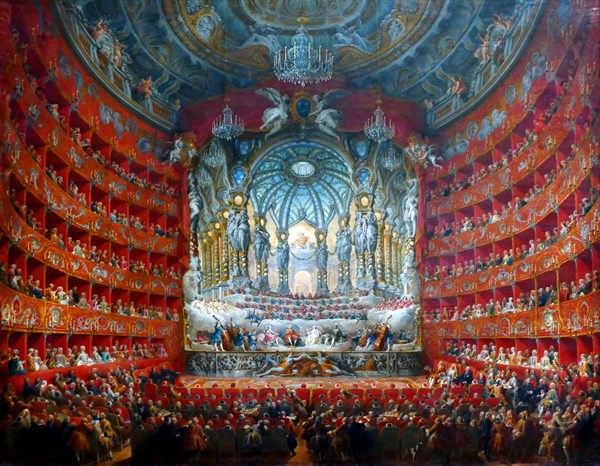 Musical celebration given by Cardinal de la Rochefoucauld at the Teatro Argentina, Rome, 1747. By Giovanni Paolo Panini