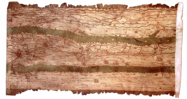 Tabula Peutingeriana, partie représentant l'Italie centrale et Rome à droite