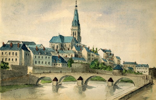 Charleville-Mézières (Ardennes), Place du Sépulcre, watercolor