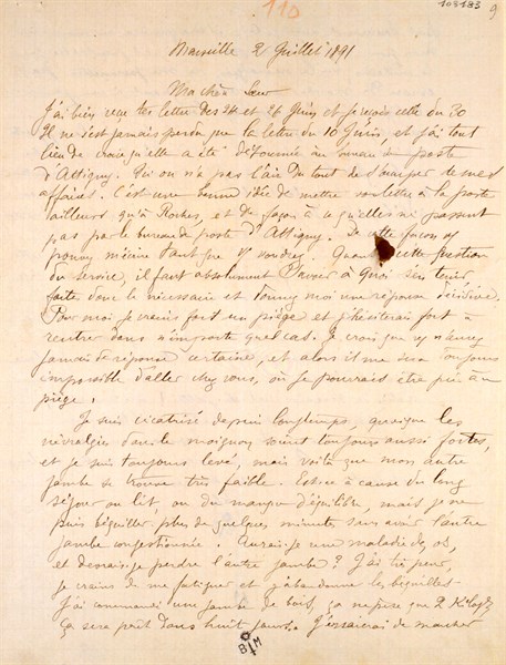 Handwritten letter by Arthur Rimbaud