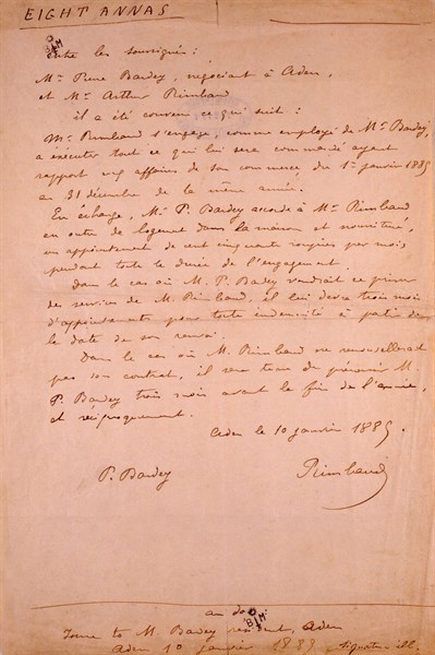 Handwritten letter by Arthur Rimbaud