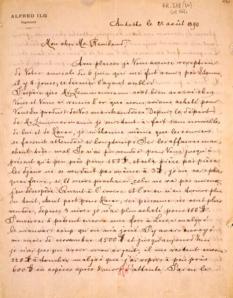 Handwritten letter sent to Arthur Rimbaud