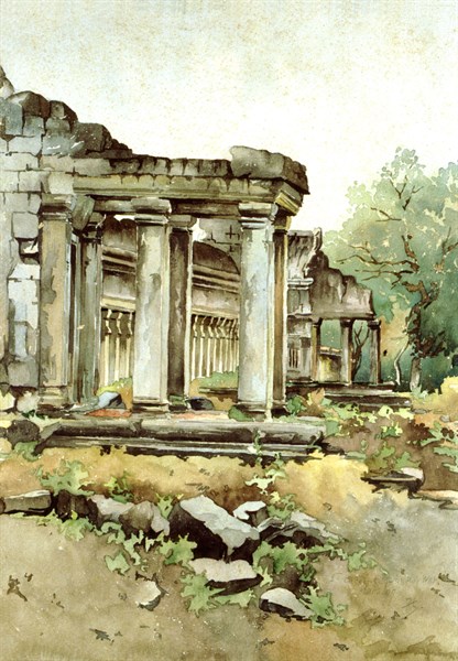 Angkor, aquarelle de Jean Courmaille