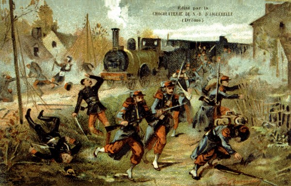 Publicité pour le chocolat d'Aiguebelle , guerre de 1870, Siège de Metz, Combat de Peltre