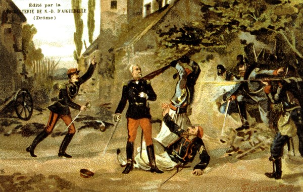 Publicité pour le chocolat d'Aiguebelle, Guerre de 1870, Bataille de Froeschwiller (6 août 1870), Mort du Général Raoul