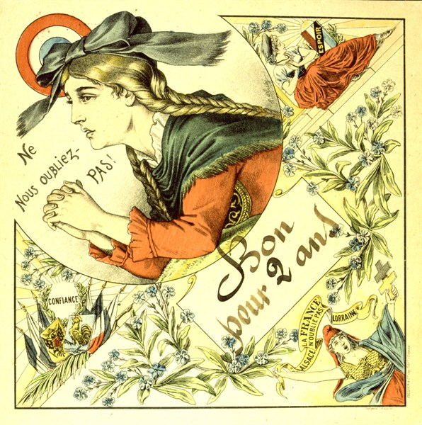 Epinal popular print to the glory of  military service on the theme of revenge: Do not forget Alsace-Lorraine