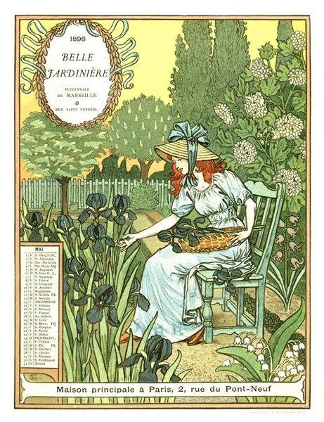 Belle jardinière calendar, Month of May
Woman picking flowers