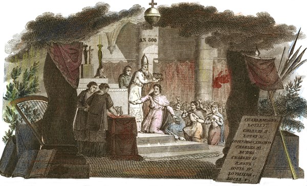 Charlemagne being crowned emperor in 800