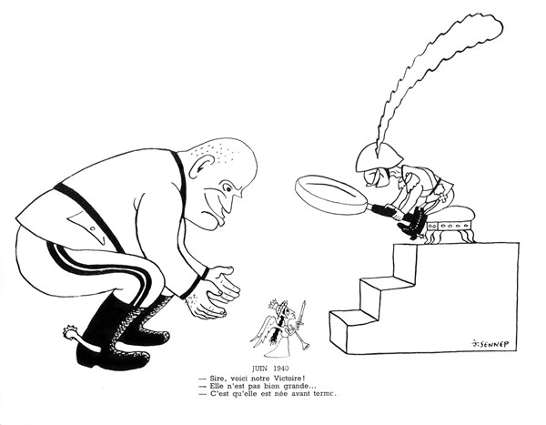 Satirical cartoon by Sennep about Mussolini. in "La guerre en chemise noire" ("war in blackshirt")