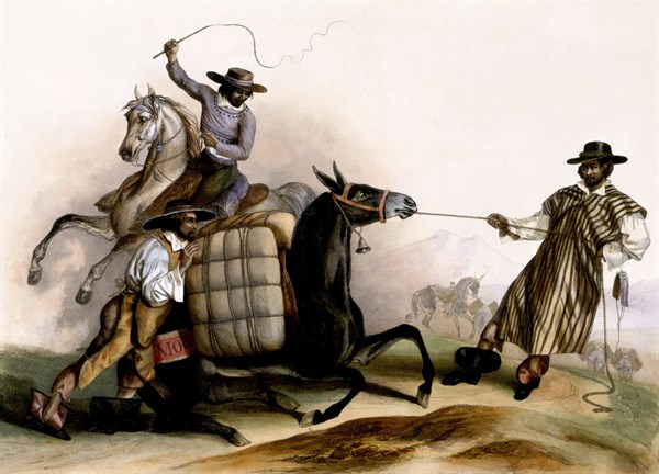 Lithographie d'après C. Nebel. "Arrieros" (1836)