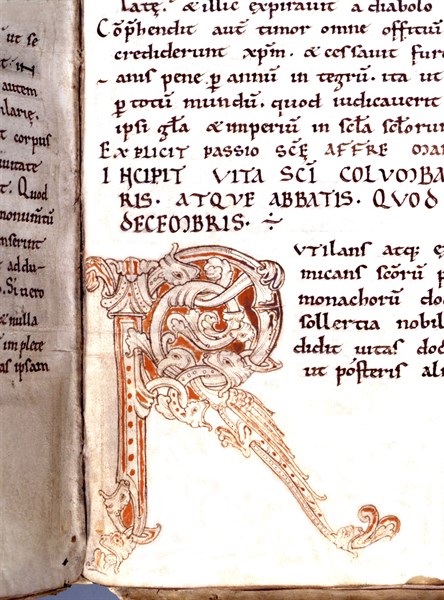 Vie de Saint Colomban, Jumièges. f° 109 : Lettre ornée "R"