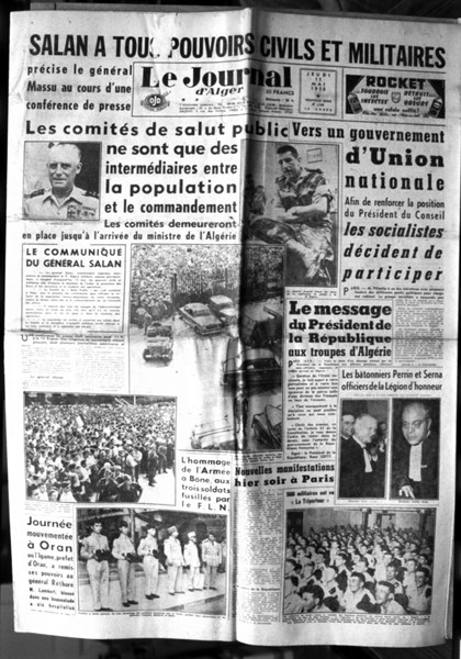 Guerre d'Algérie. Une du journal "Le Journal d'Alger"