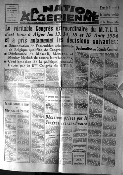 Guerre d'Algérie. Une du journal "La Nation algérienne"