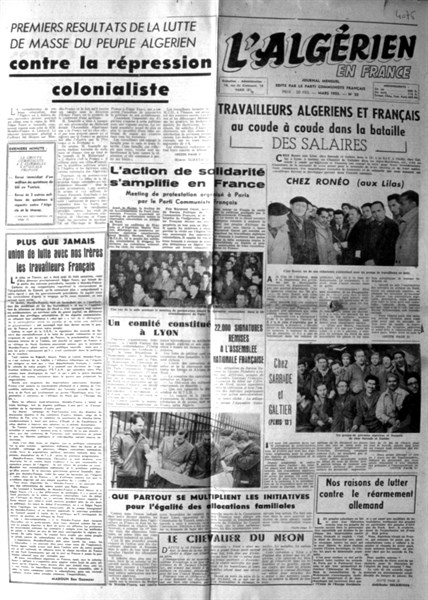 Guerre d'Algérie. Une du journal "L'Algérien en France"