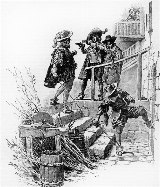 Les trois mousquetaires. Gravure 19e