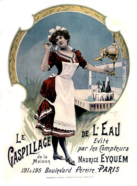 Affiche publicitaire pour des compteurs d'eau