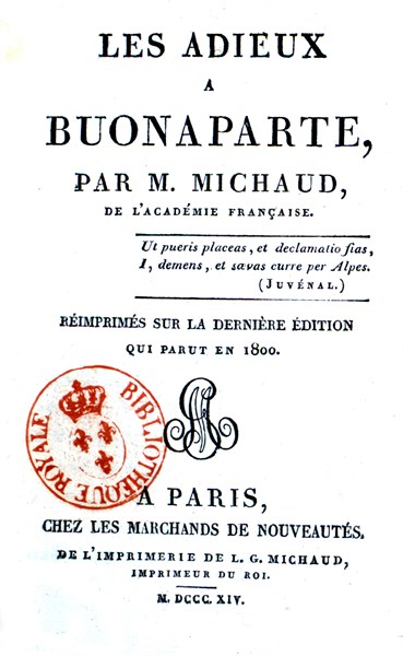 Flyleaf of 'Les adieux à Buonaparte'