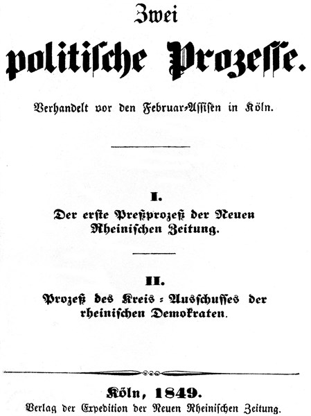 Front page of the pamphlet untitled 'Two political trials', 1849