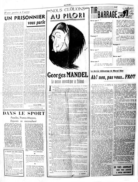 Page du journal anti-maçonnique et antisémite "Au Pilori"