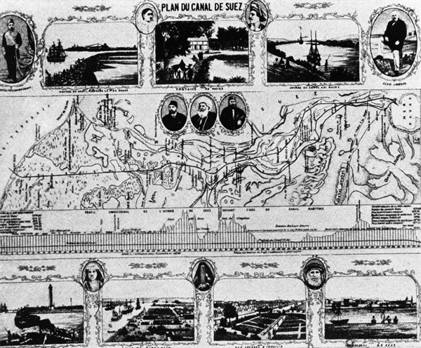 Plan de la construction du canal de Suez