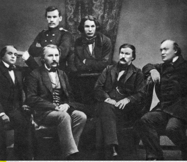 Tolstoi, Lew (Leo) Nikolajewitsch - Schriftsteller, Russland - *09.09.1828-20.11.1910+
mit Journalisten und Mitarbeitern der literarischen und politischen Zeitschrift Sovremennik (Der Zeitgenosse)
v...