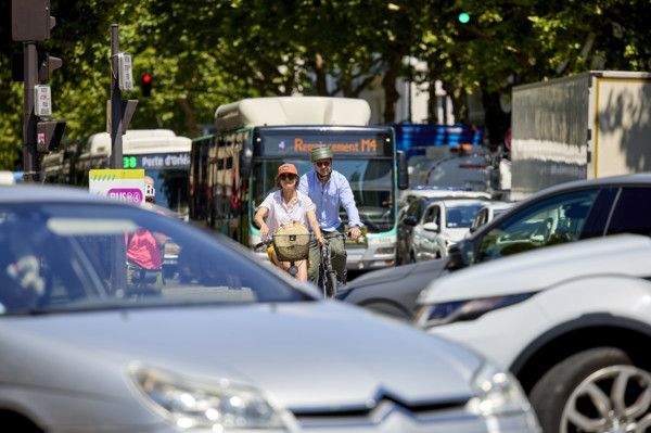 Bicycles and cars in Paris
