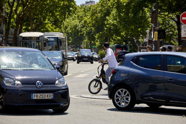 Bicycles and cars in Paris