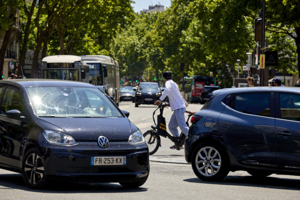 Bicycles and cars in Paris
