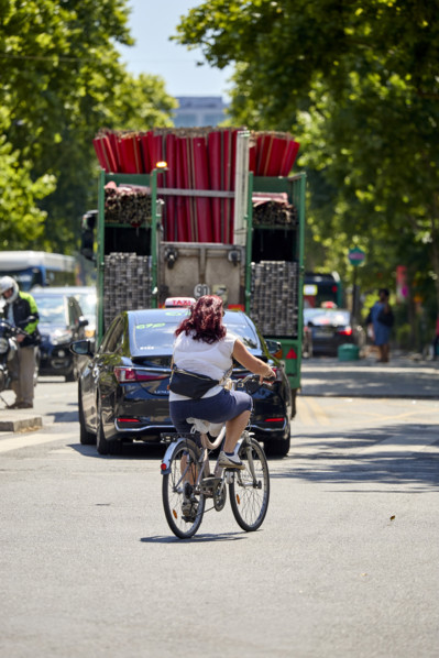 Bicycles and cars in Paris