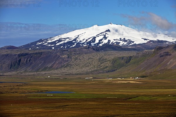 Snow-covered volcano and glacier Snaefellsjokull