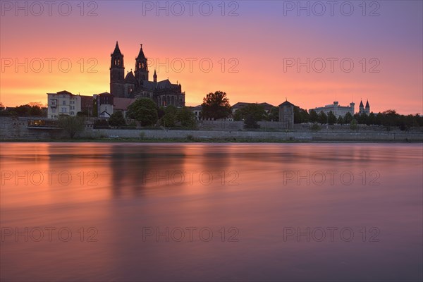 View over river Elbe to Magdeburg Cathedral