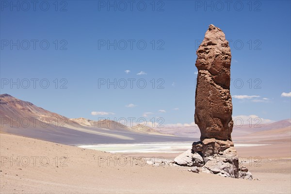 Monolithic rocks in the northeast and salt lake in the background Monjes de la Pacana Caldera