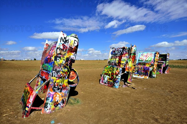 Painted Cadillacs rammed into the ground