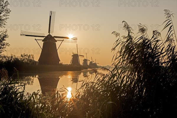 Historical windmills at sunrise
