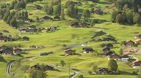 Grindelwald Grund district with Wengernalp railway to Kleine Scheidegg