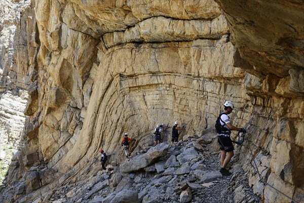 Tourists on the first via ferrata in Arabia