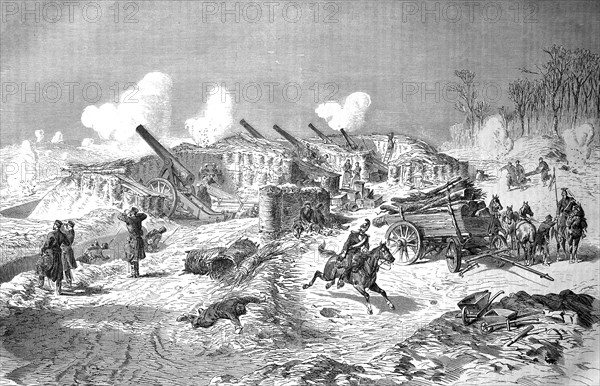Saxon 24-pounder naval carronade siege battery in front of Fort de Rosny