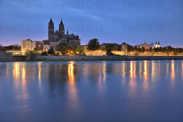 City view with Magdeburg Cathedral at the river Elbe