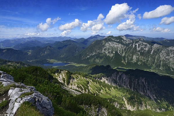 View from the Durrnbachhorn on lakes Lodensee and Mittersee