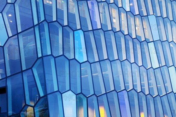 Facade detail of the honeycomb structure made of dichromatic glass by Olafur Eliasson