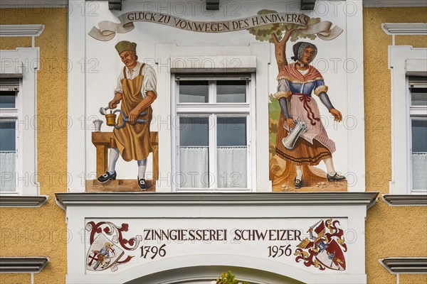 Mural painting at the house of the tin foundry Schweizer in Diessen at Lake Ammer