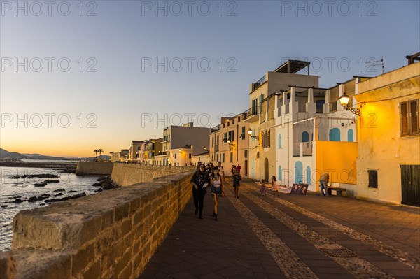 Waterfront in the coastal town of Alghero after sunset