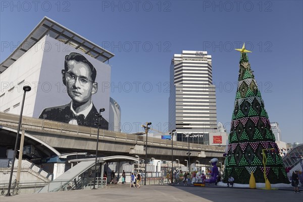 Portrait of the young Bhumibol Adulyade on the house wall