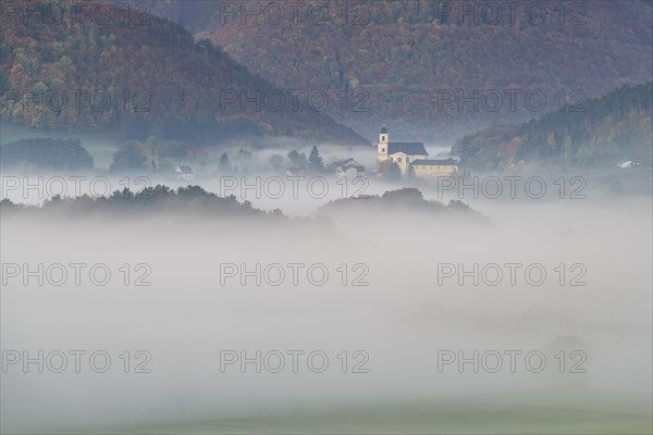 Pilgrimage Church Hafnerberg in morning mist
