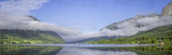 Panoramic view over the Grundlsee with low clouds