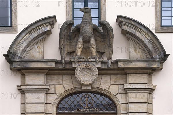 Former main entrance at the old building of the district court with Recihsadler and swastika removed in 1945