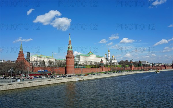 Moscow Kremlin on the bank of Moskva River with palace and cathedrals